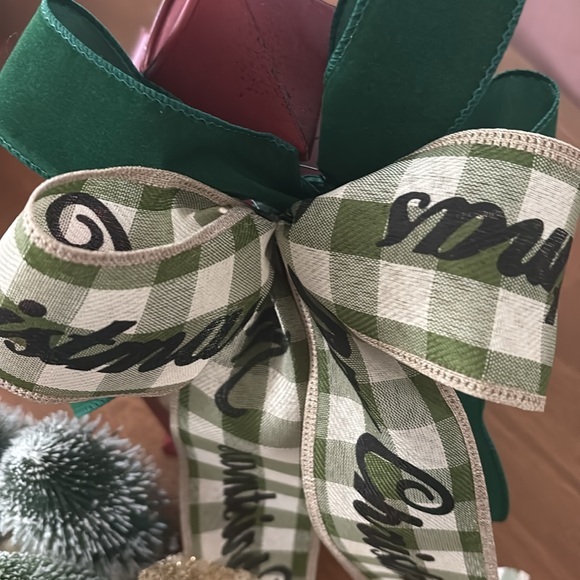 Velvet Christmas Bow Green Plaid Bow - Picture 3 of 5